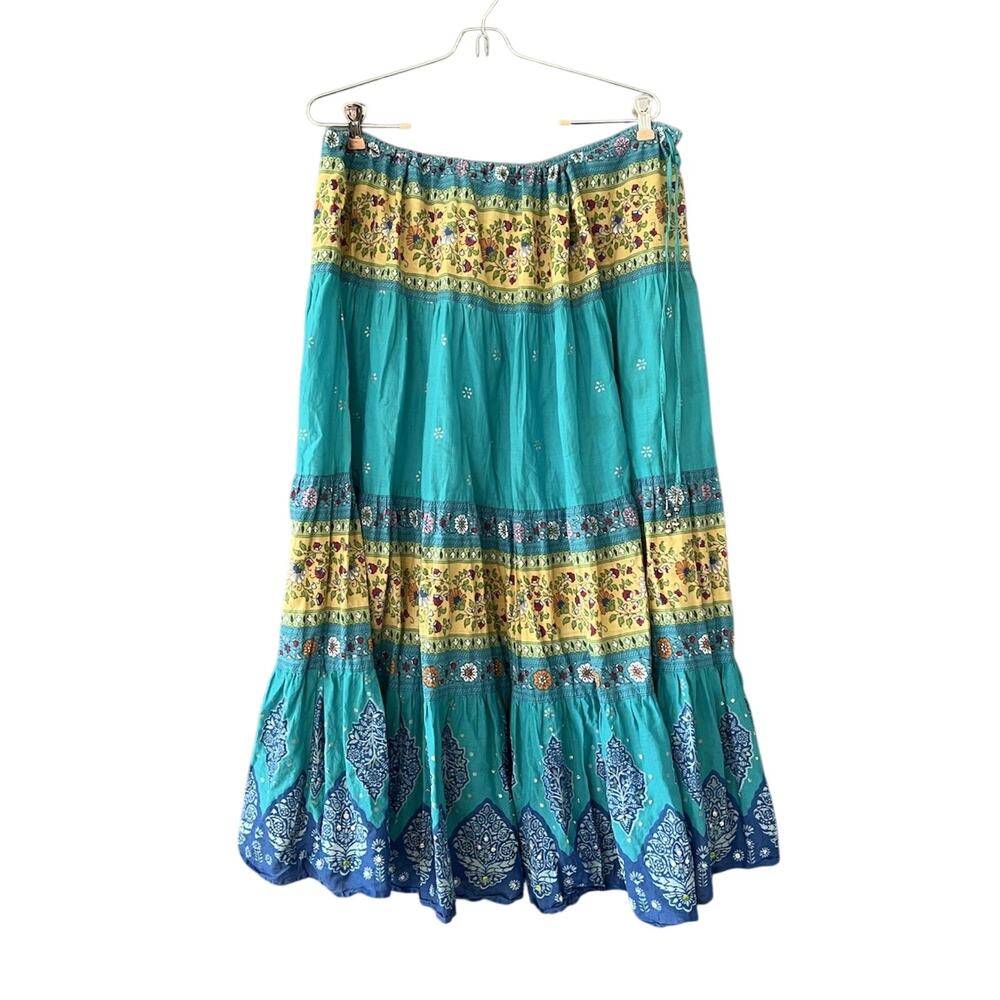 Vintage White Stag Maxi Boho Colorful Y2K Prairie Tiered Skirt Size XL 16 / 18